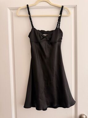 Zara Black Satin Slip Dress with Ruched Straps